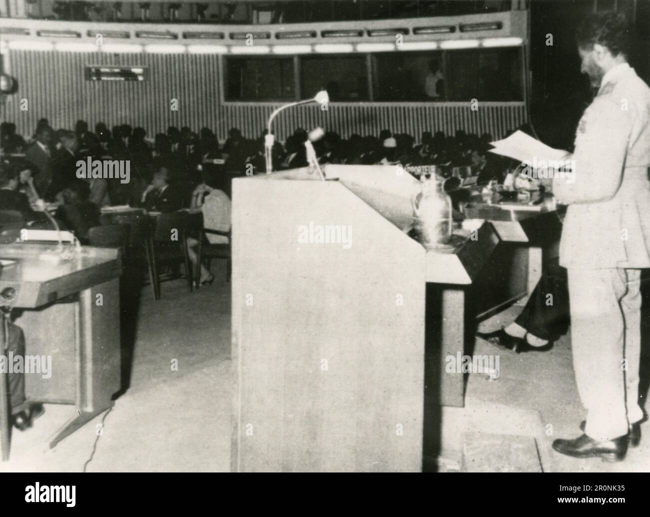 Ethiopian Emperor Haile Selassie addressing the opening session of the Organization of African Unity meeting, Addis Abeba, Ethiopia 1966 Stock Photo