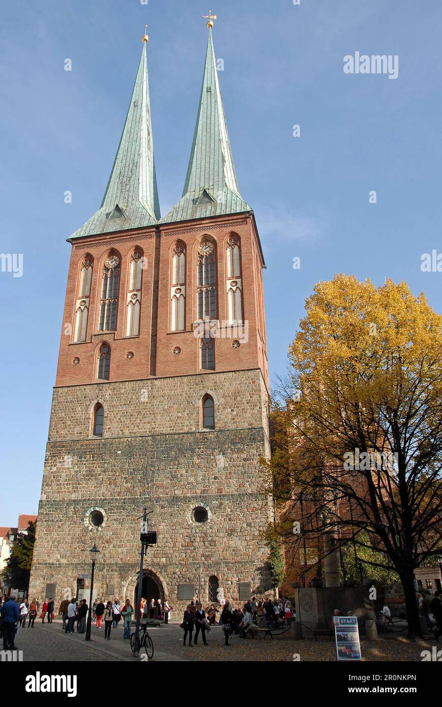 Berlin, Germany: St Nicholas Church museum with its twin spires in the Nikolai Quarter, the oldest part of the city. Stock Photo