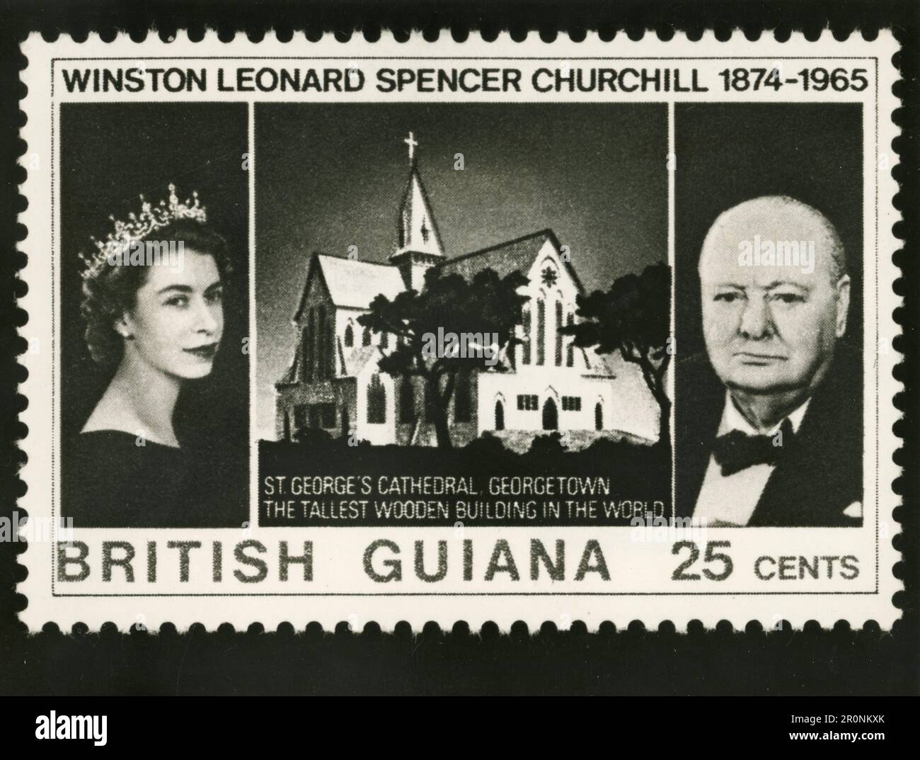 Stamp commemorating the death of Sir Winston Churchill issued in British Guiana, 1966 Stock Photo