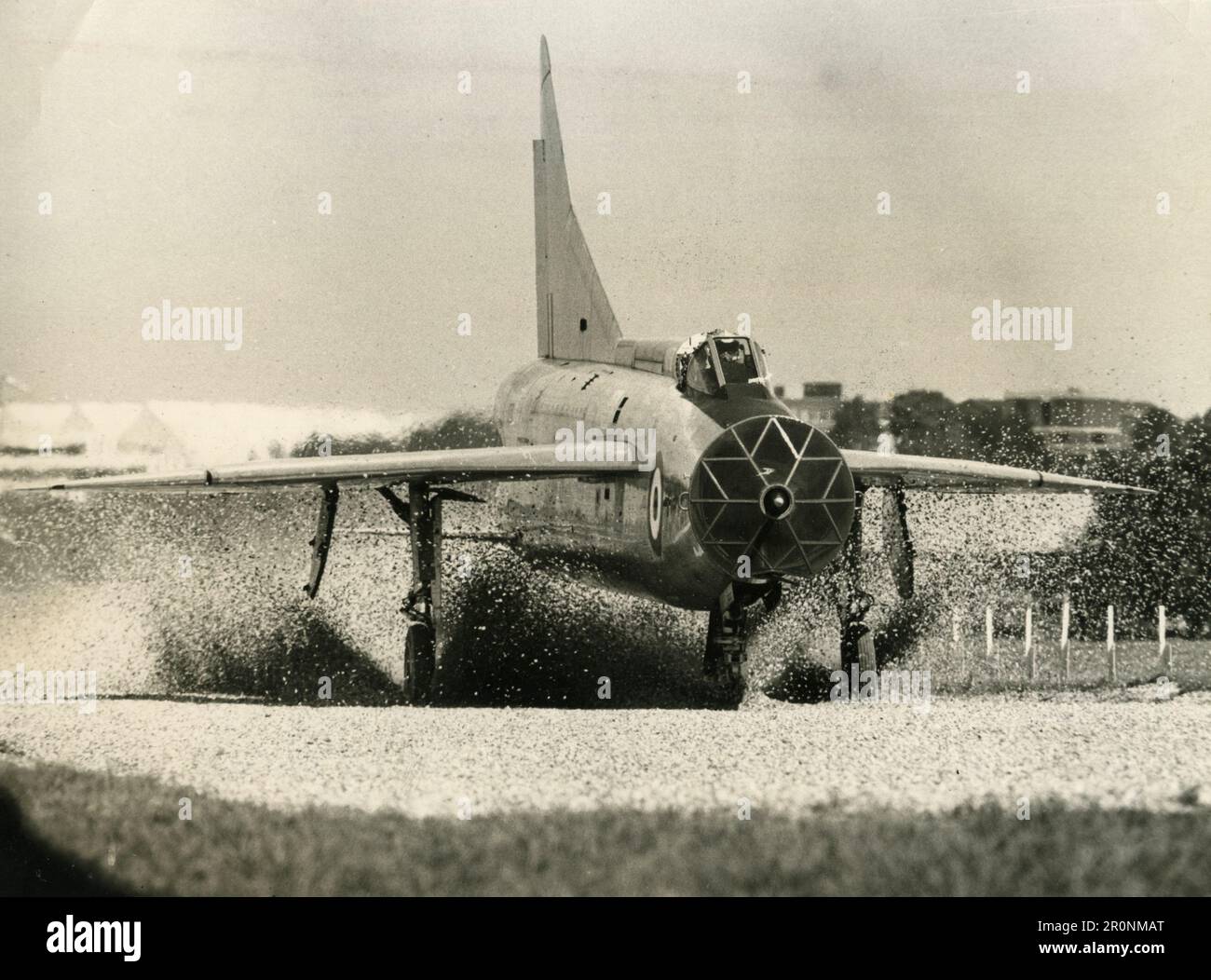 Lightning, jet, fighter, taxing , gravel, bed , solf-landing ,tests, Royal ,Aircraft, Establishment, UK ,1966 Stock Photo