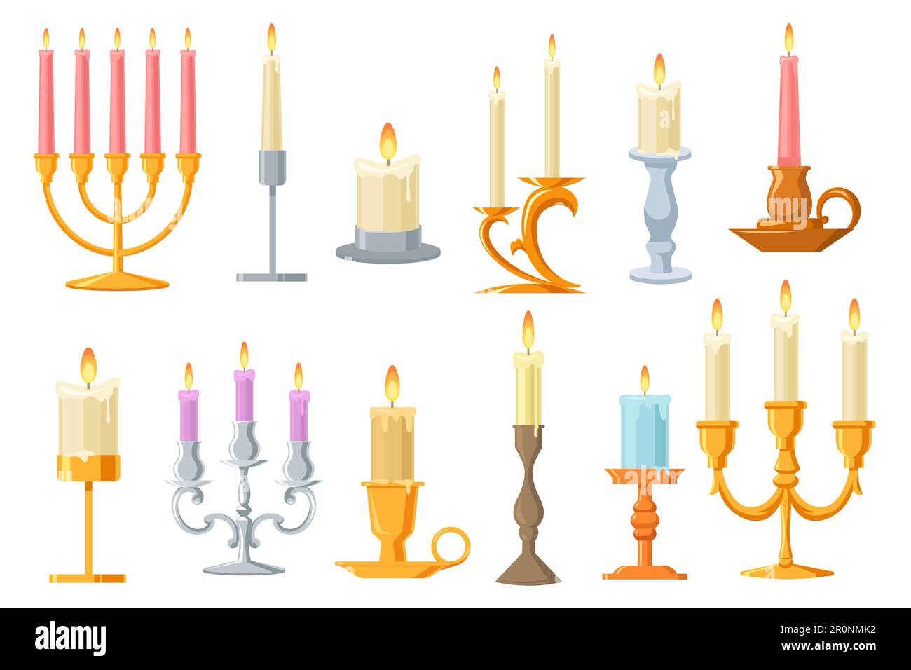 Vintage candles in candlesticks flat set Stock Vector Image & Art Alamy