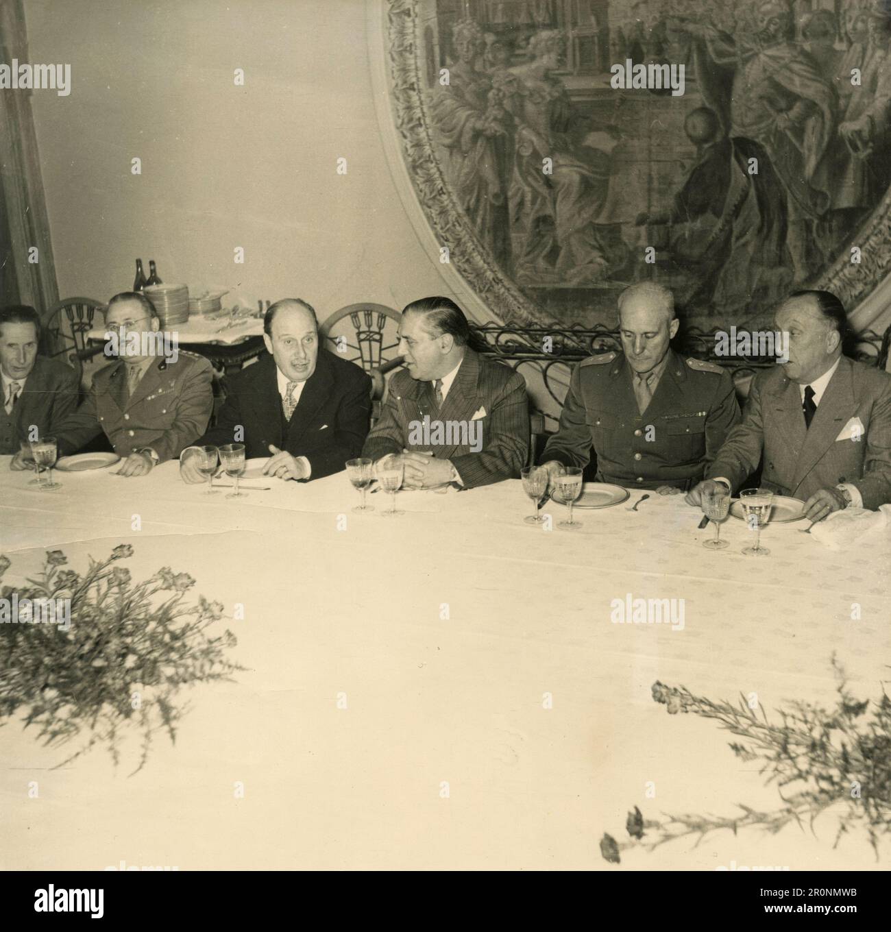 Italian Army Generals having lunch at the Circolo Ufficiali, Rome, Italy, 1953 Stock Photo