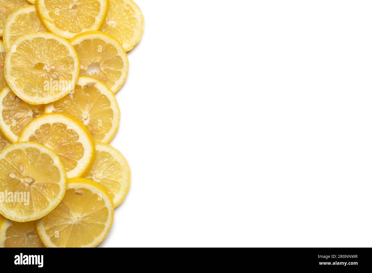 vertical overlapping lemon slices footer on white background with copy ...