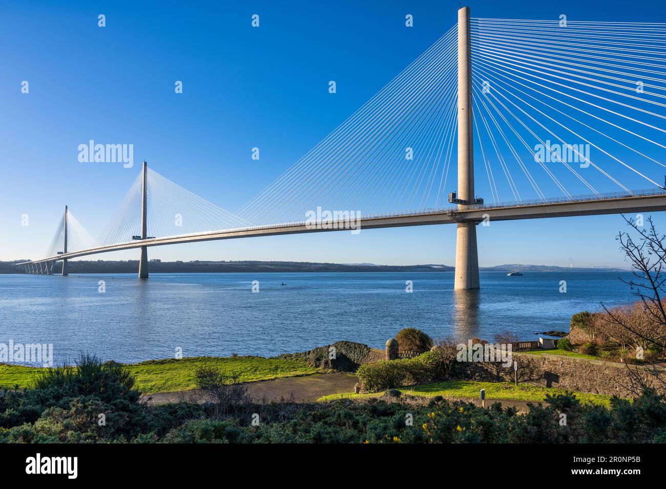 Queensferry Crossing road bridge viewed from north side of River Forth
