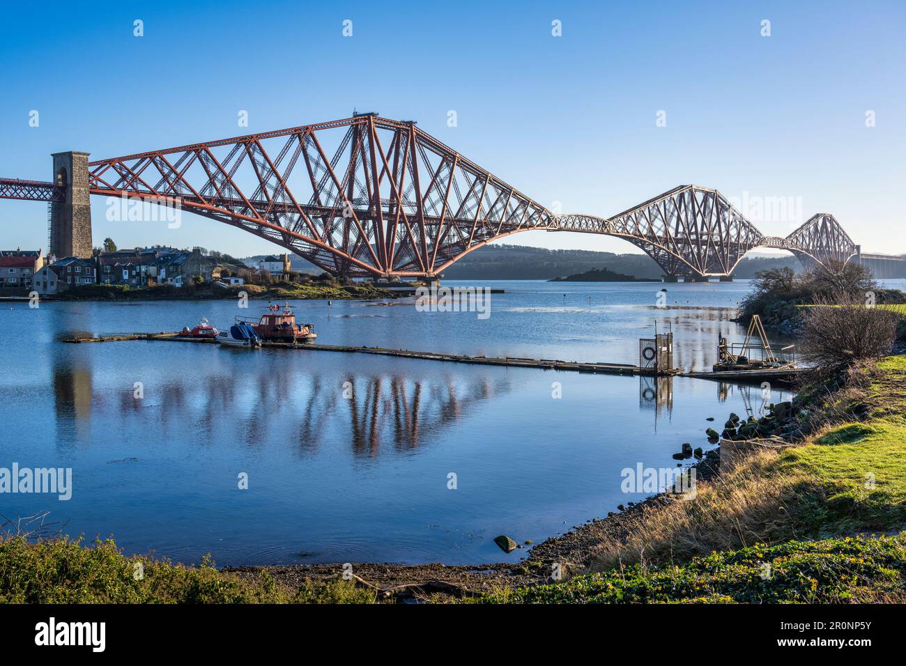 Forth Rail Bridge viewed from North Queensferry Boat Club in Fife ...