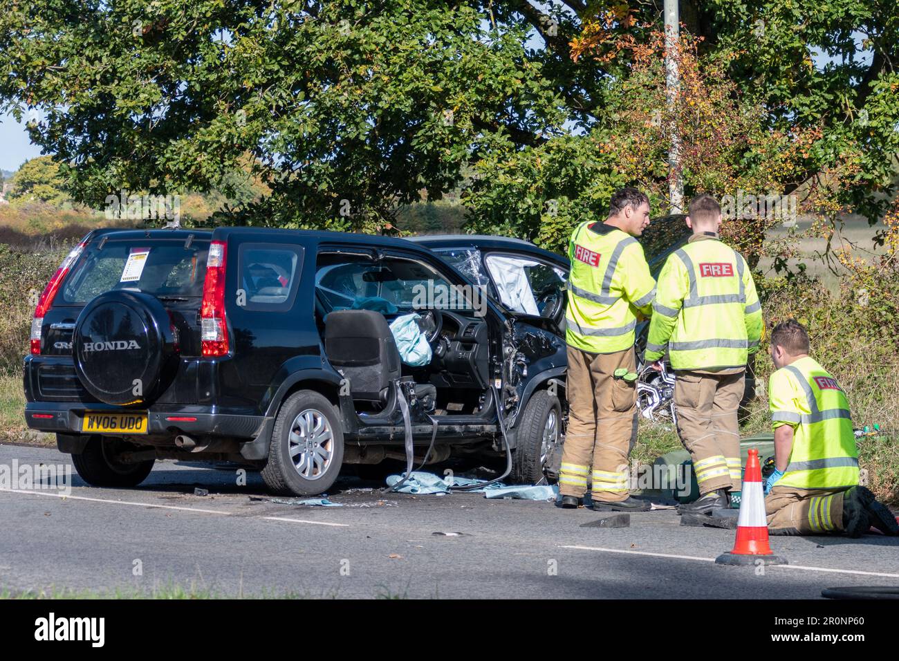 Chippenham Wiltshire UK, 10 October 2023. Firecrew clearing up after a