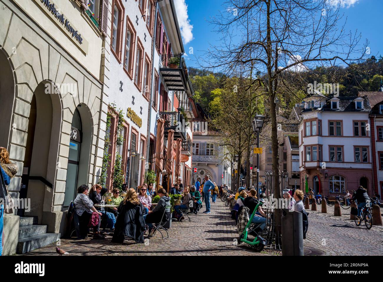 Cafes full of people at the Marktplatz, a central square in the old