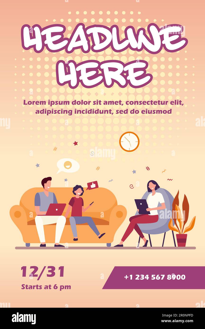 Parents couple and kid using gadgets Stock Vector