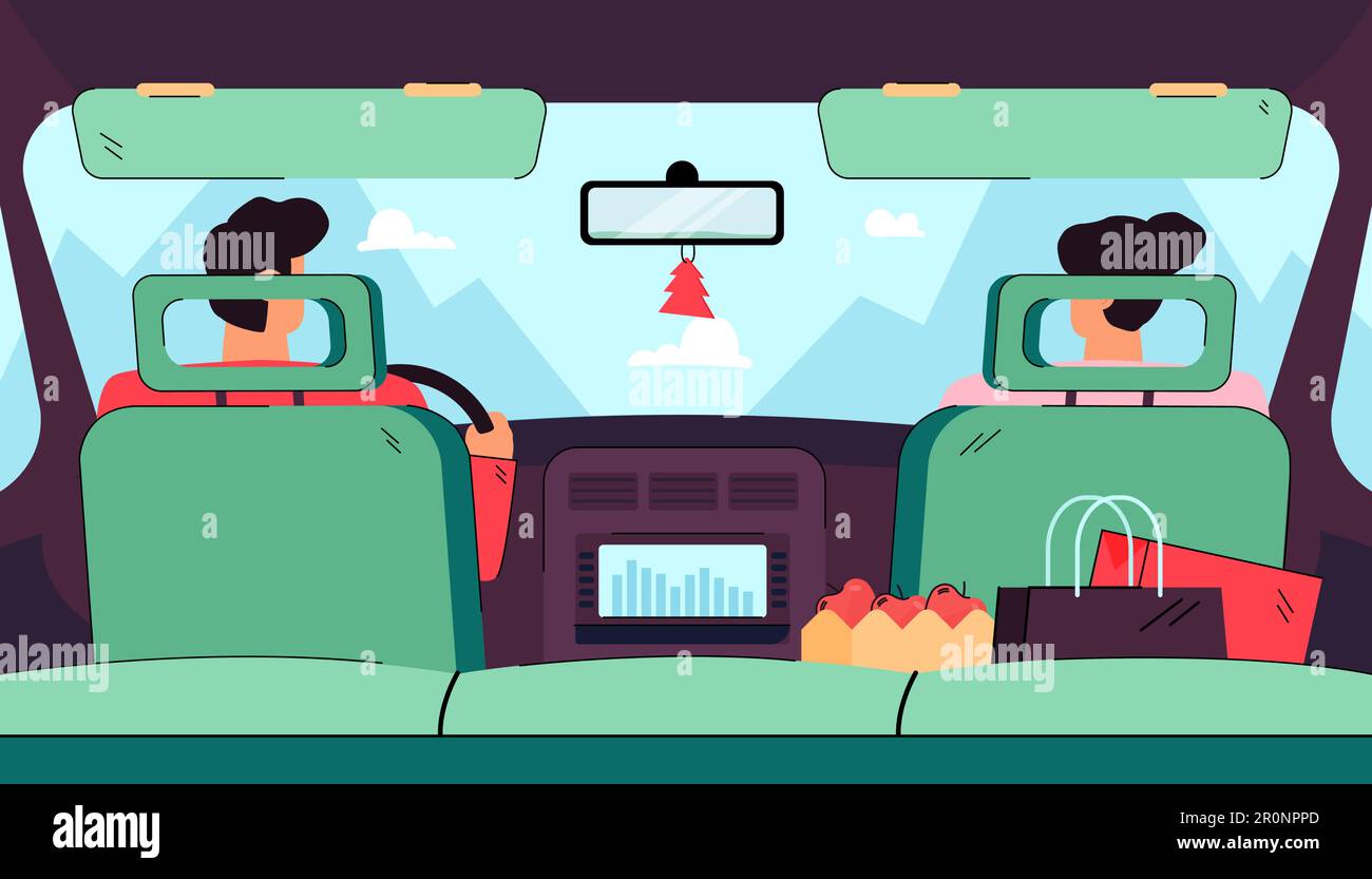 Rear view from backseat of driver and passenger in car Stock Vector 