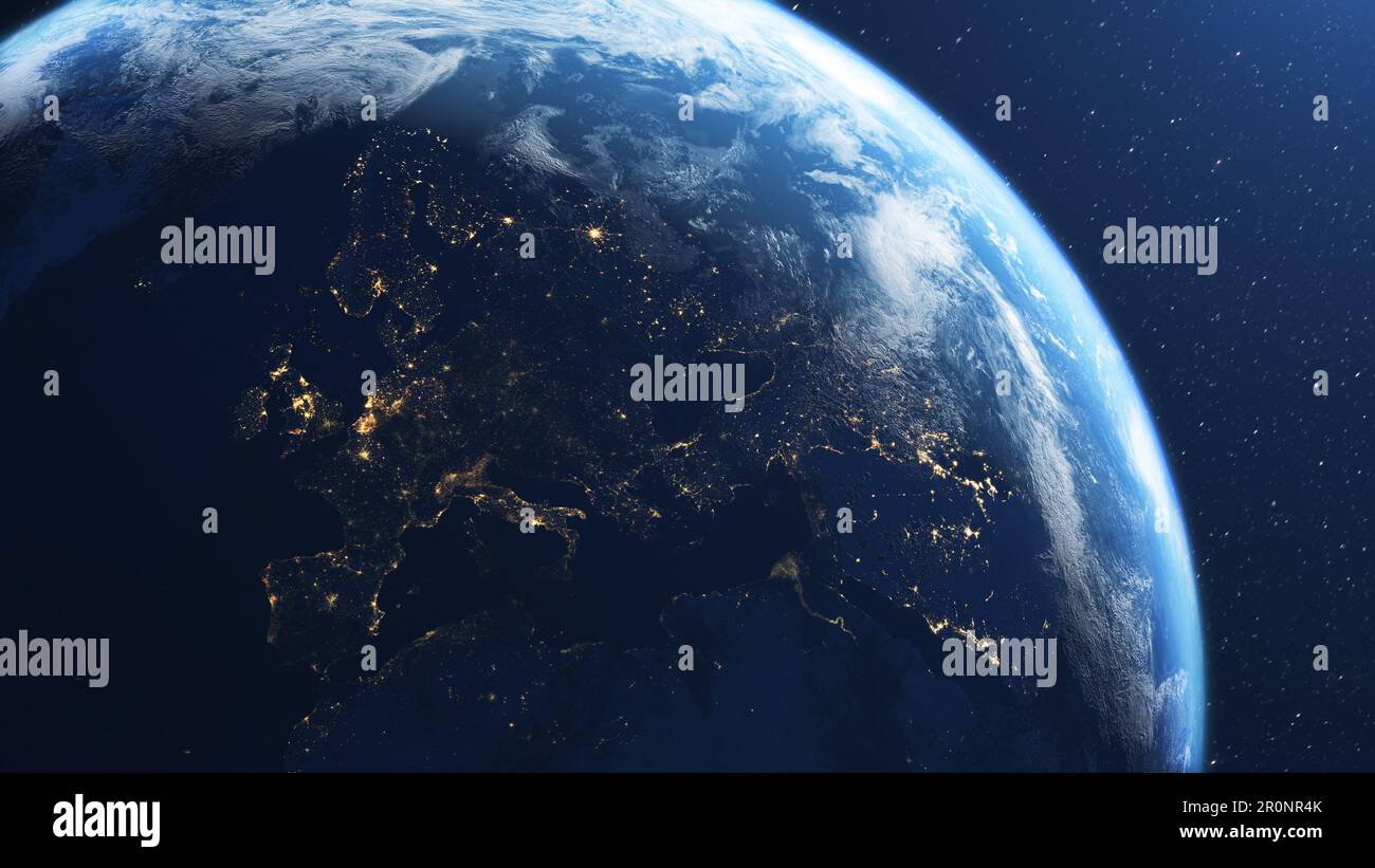 Planet earth and Europe seen from outer space Stock Photo - Alamy