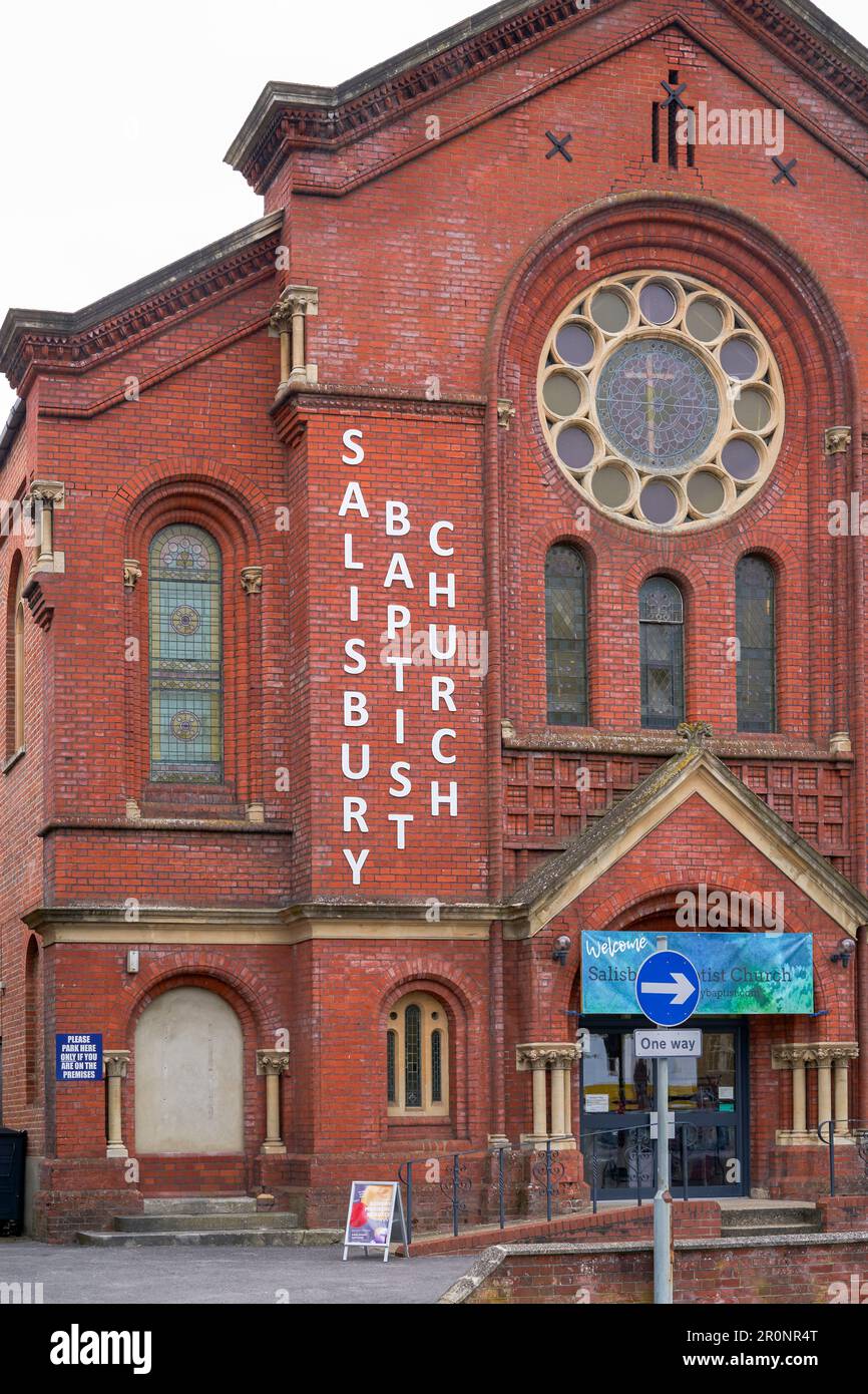 Salisbury Baptist Church in large white letters on red brick Stock Photo