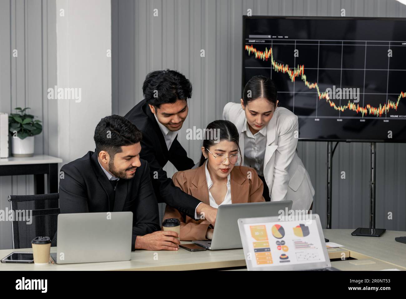 Financial advisors collaborate to assess a company's financial