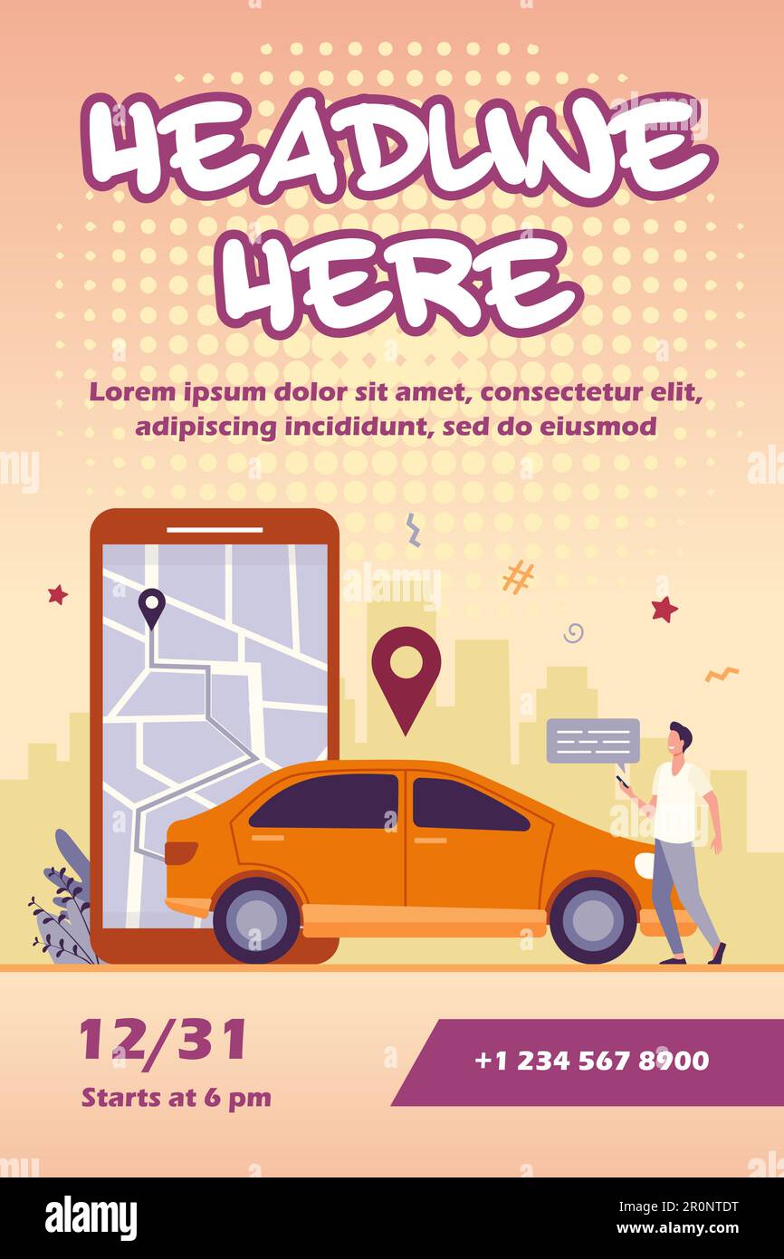 Man with map on smartphone renting car Stock Vector