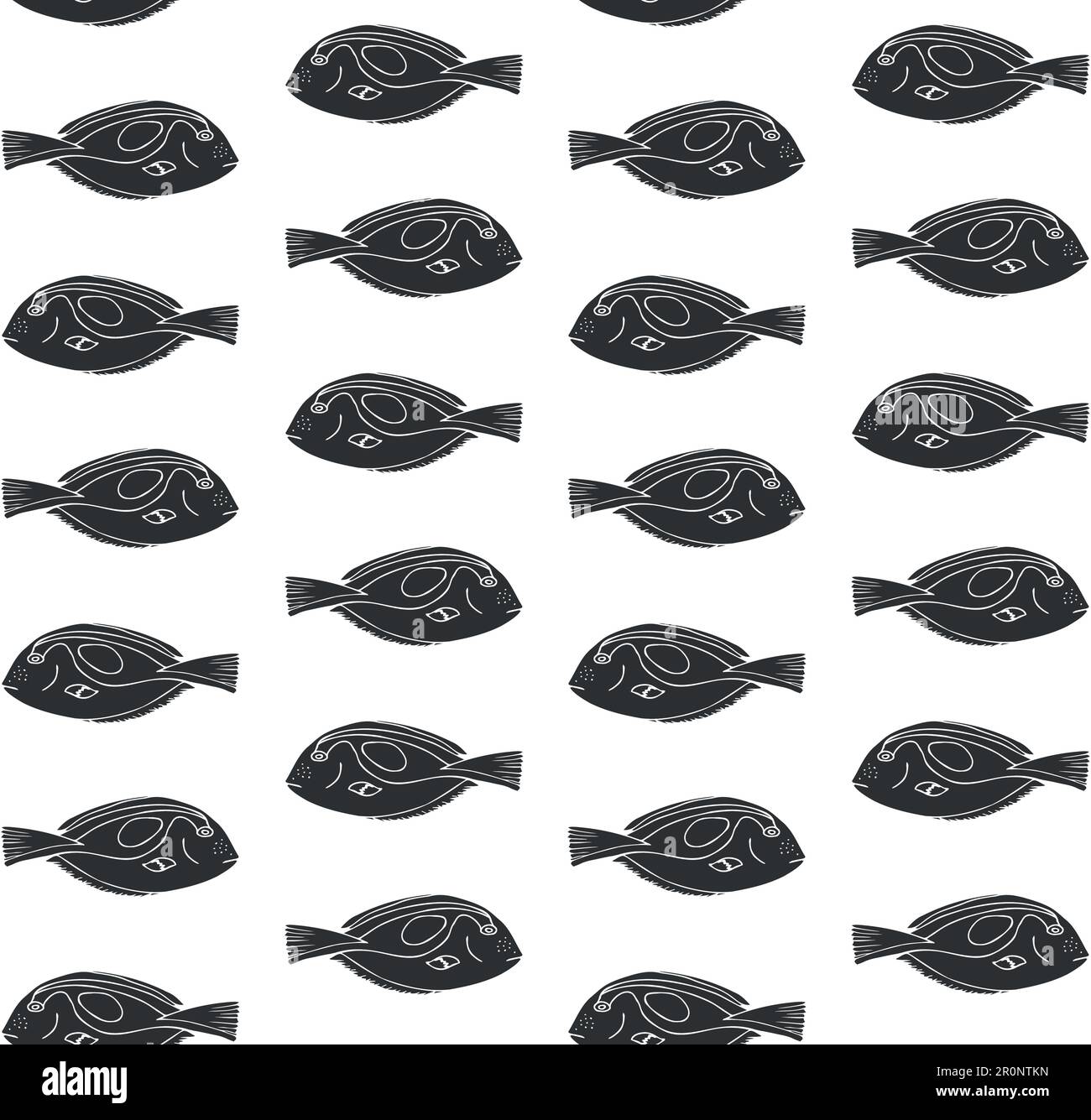 Vector seamless pattern of hand drawn doodle sketch black tropical fish ...