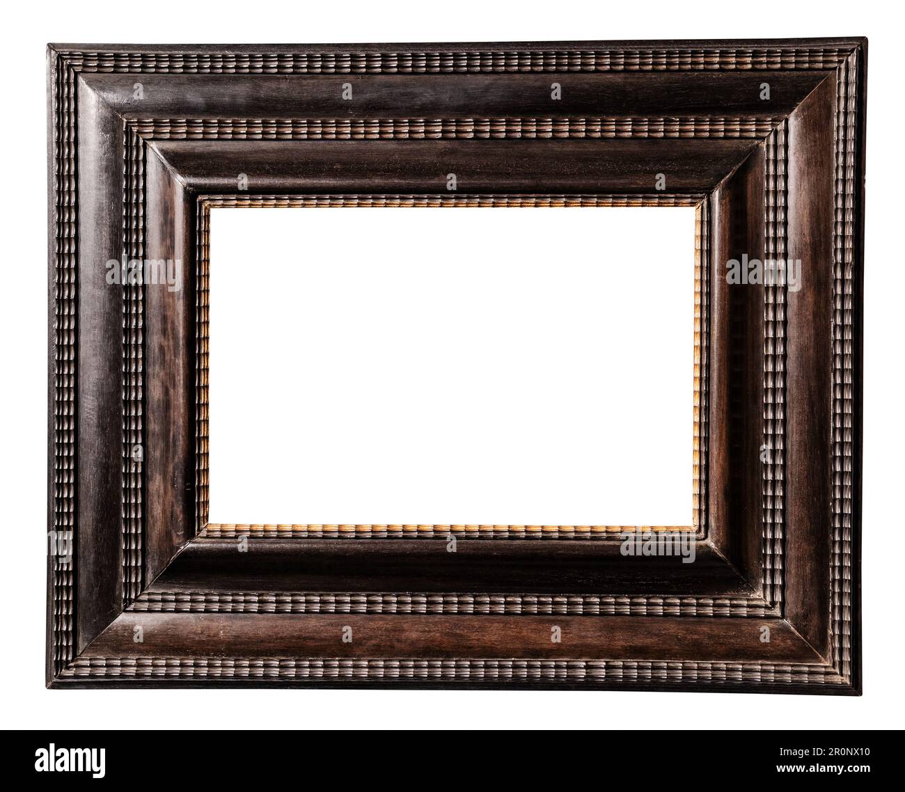 old very wide dark brown wooden picture frame isolated on white