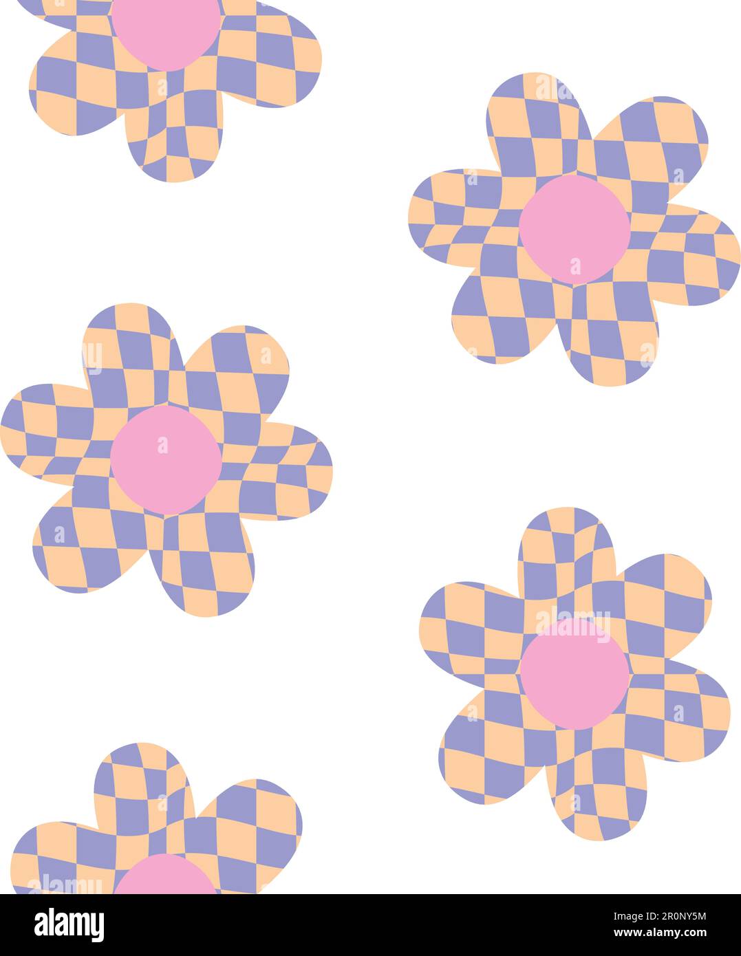Vector seamless pattern of retro groovy flower with colorful checkered ...
