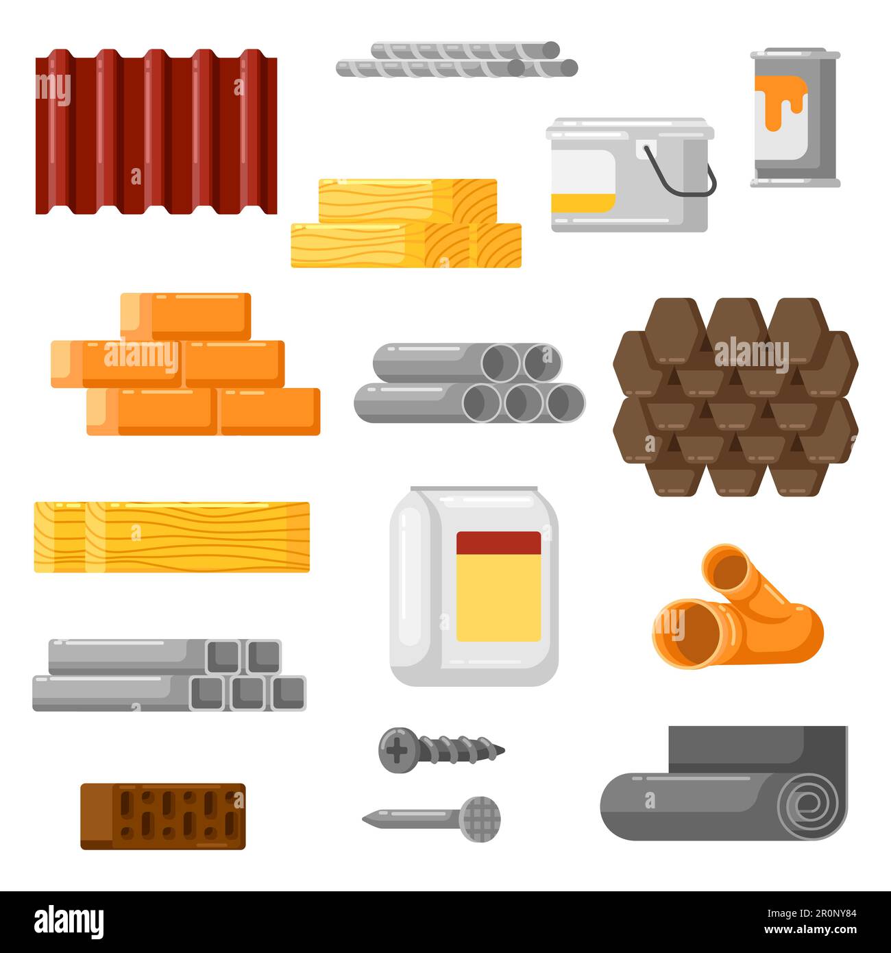 Building materials set. Industrial products for construction and renovation. Objects for shop sale. Stock Vector