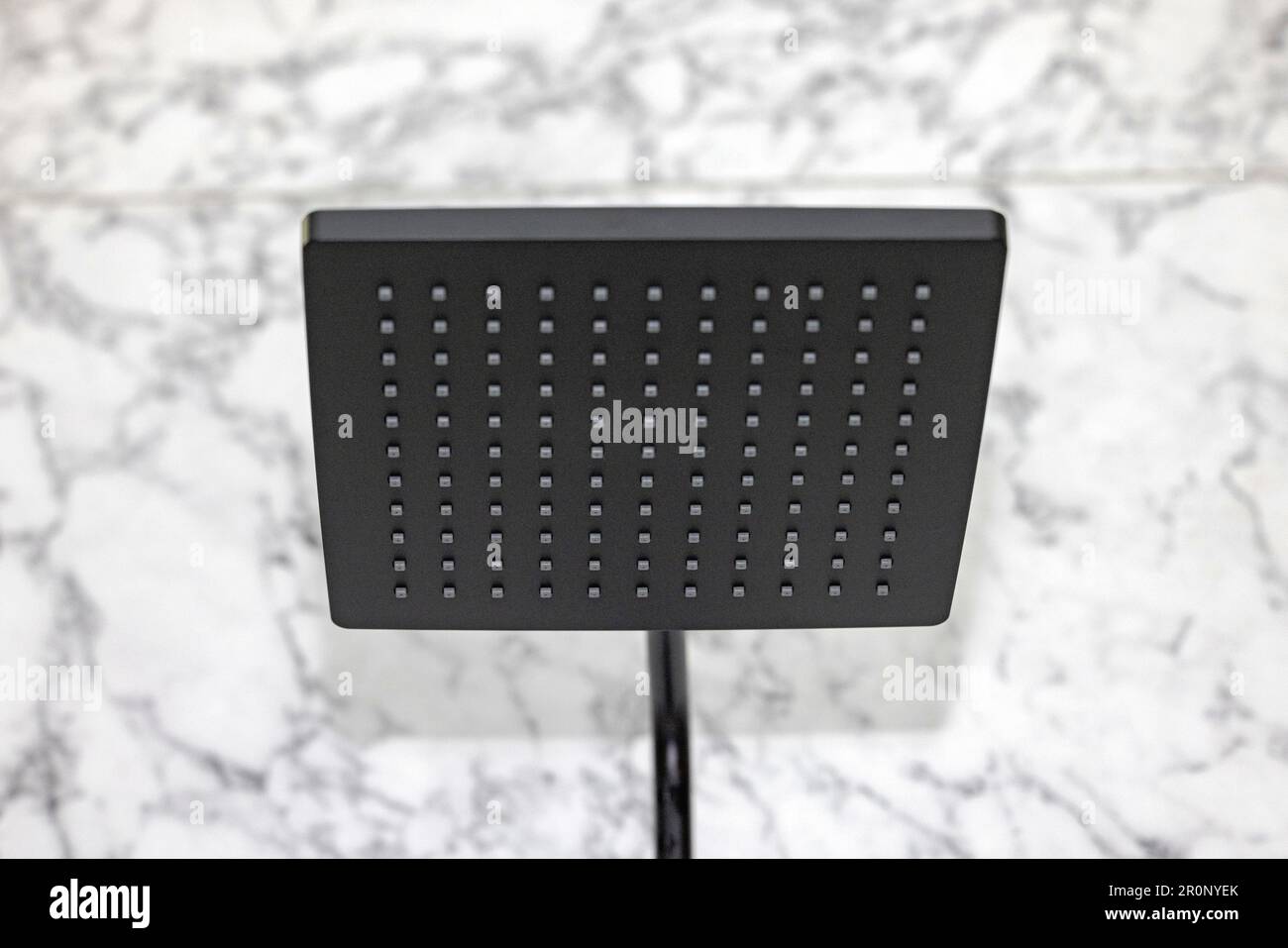 Modern Square Shape Black Shower Head With Rain Effects in White Marble Bathroom Stock Photo Alamy