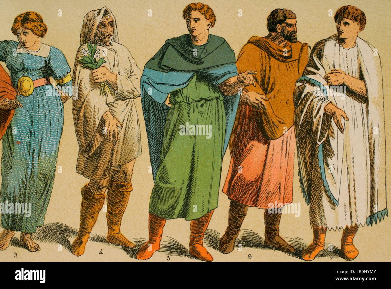 Ancient history. Roman period. Gallo-Romans. Romanized Celtic Gauls. Chromolithography. 'Historia Universal', by César Cantú. Volume II, 1881. Stock Photo