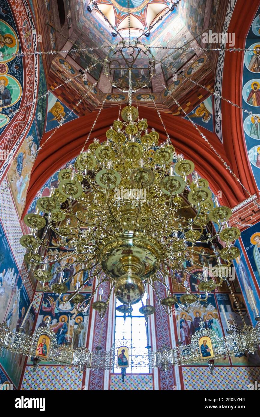 Chandelier inside Suprasl Lavra Eastern Orthodox Christian men's monastery in Poland from XVI-th century Stock Photo