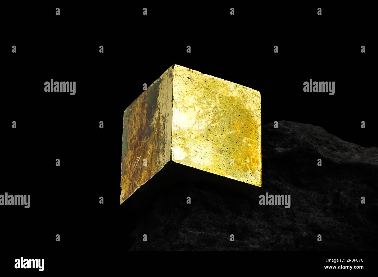 Pyrite Small Rough Texture Pyrite cubic formation on black background. macro detail texture ...
