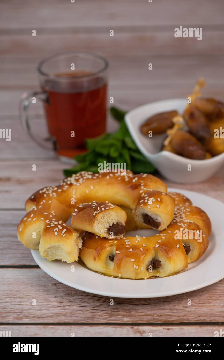 Maarouk Recipe Maarouk of Aleppo, soft brioche with date paste Stock Photo - Alamy