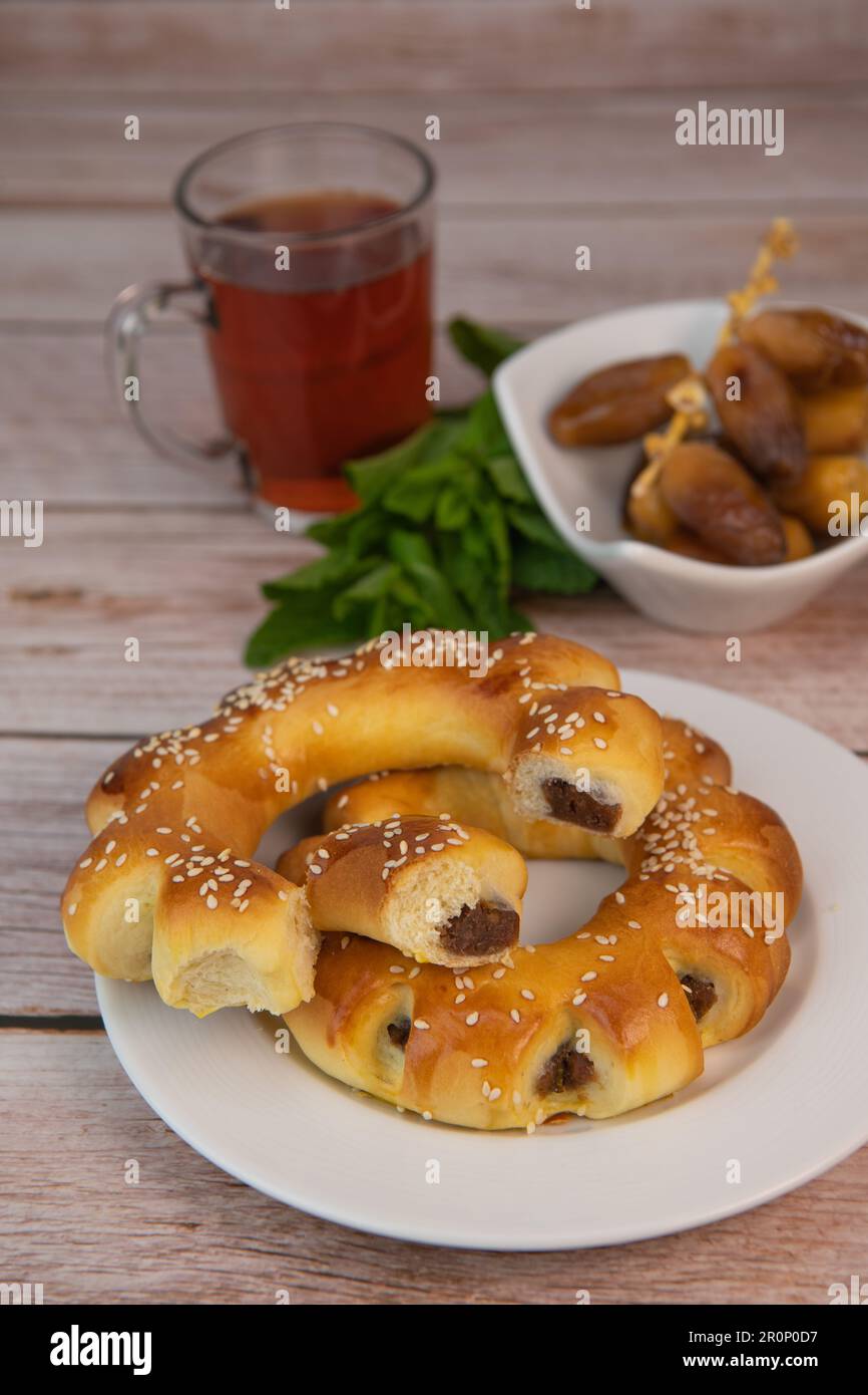Maarouk Recipe Maarouk of Aleppo, soft brioche with date paste Stock Photo - Alamy