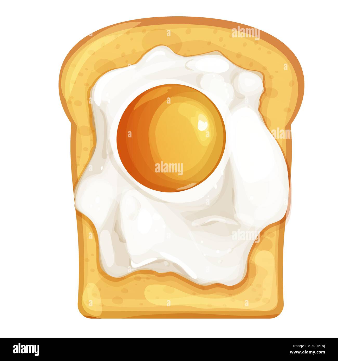 Fried egg with toasted bread sandwich top view in cartoon style isolated on white background. Food, bracfast. Vector illustration Stock Vector