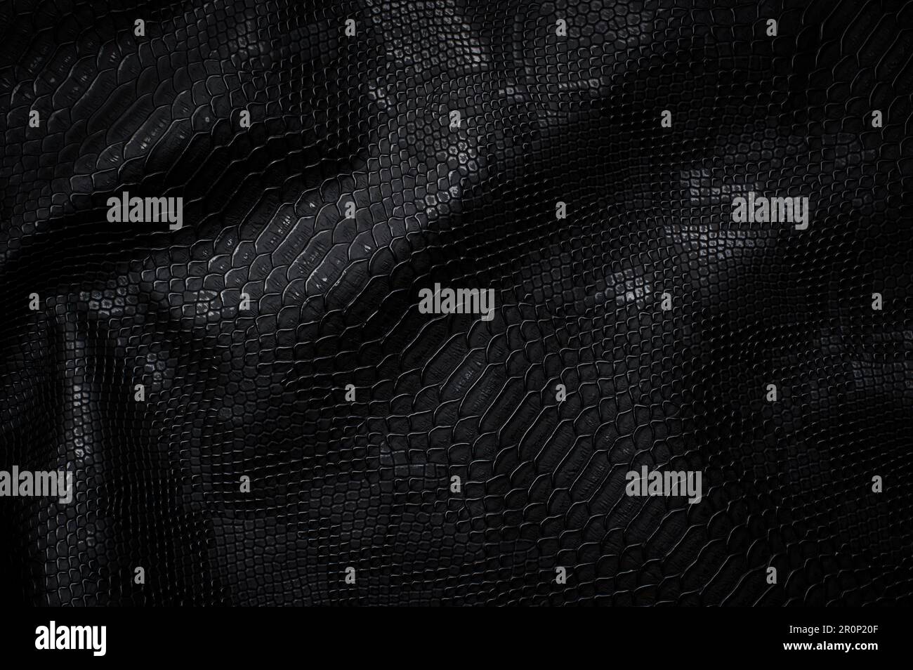 Vegan faux Snakeskin leather texture. minimalist and elegant crumple textile. simple dark black backdrop Stock Photo