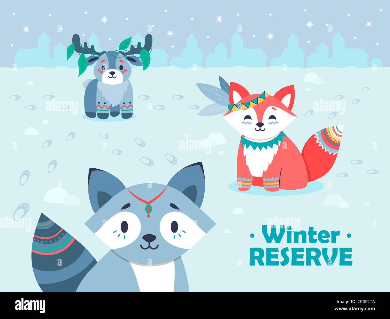 Winter snowy background design with cute tribal animals Stock Vector Image  \u0026 Art - Alamy, image size:1300x1063