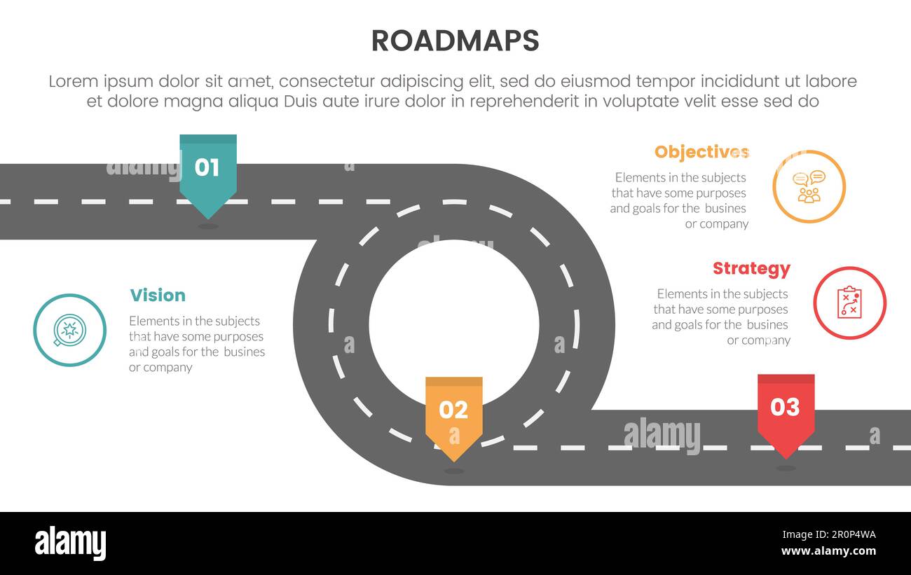 business roadmaps process framework - Business Roadmaps Process Framework Infographic 3 Stages With Circular Infinity Road And Light Theme Concept For Slide Presentation Vector 2R0P4WA 