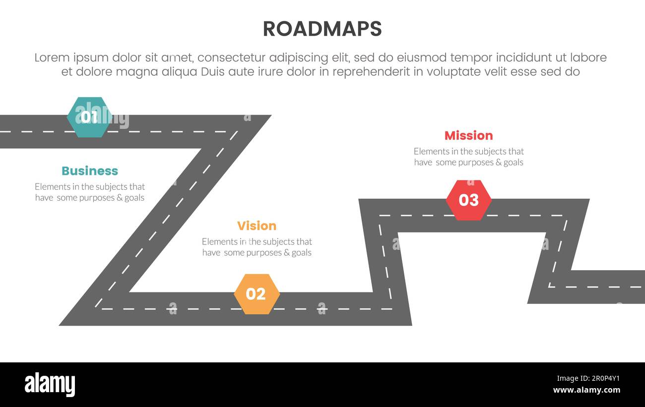 business roadmaps process framework - Business Roadmaps Process Framework Infographic 3 Stages With Meandered Roadway And Light Theme Concept For Slide Presentation Vector 2R0P4Y1 