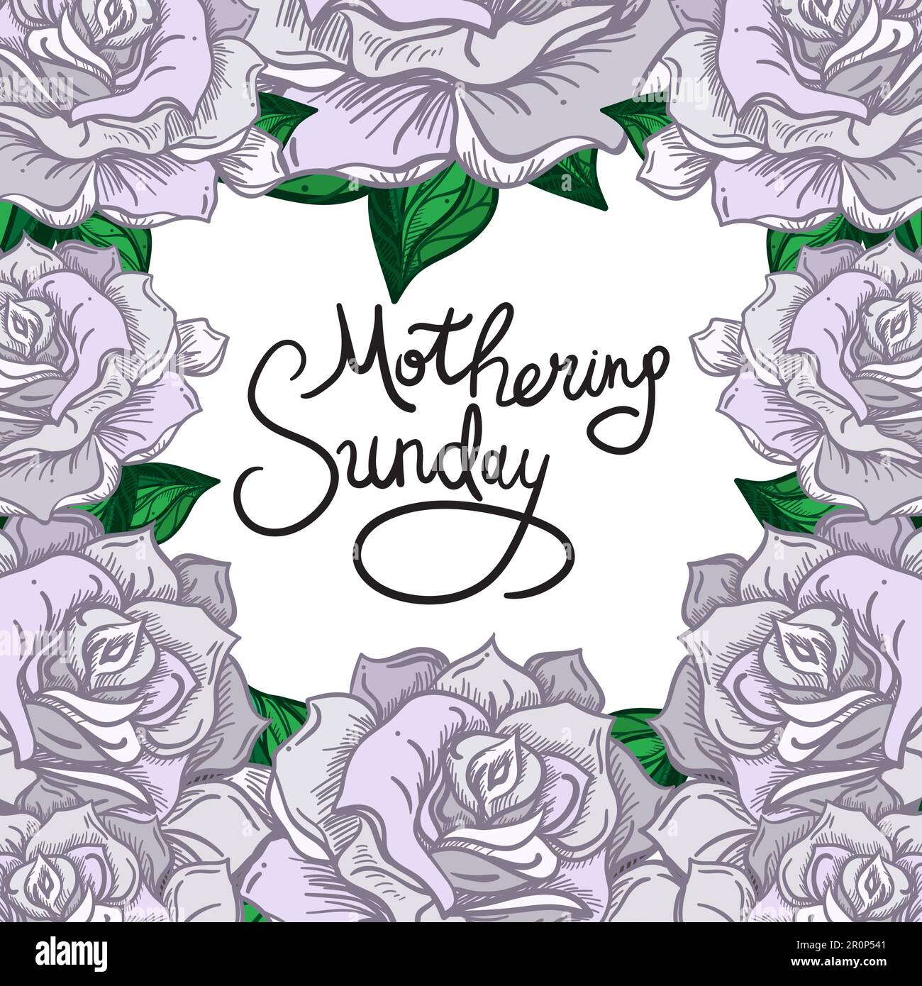 Mothering Sunday Lettering with roses. Vector Stock Vector