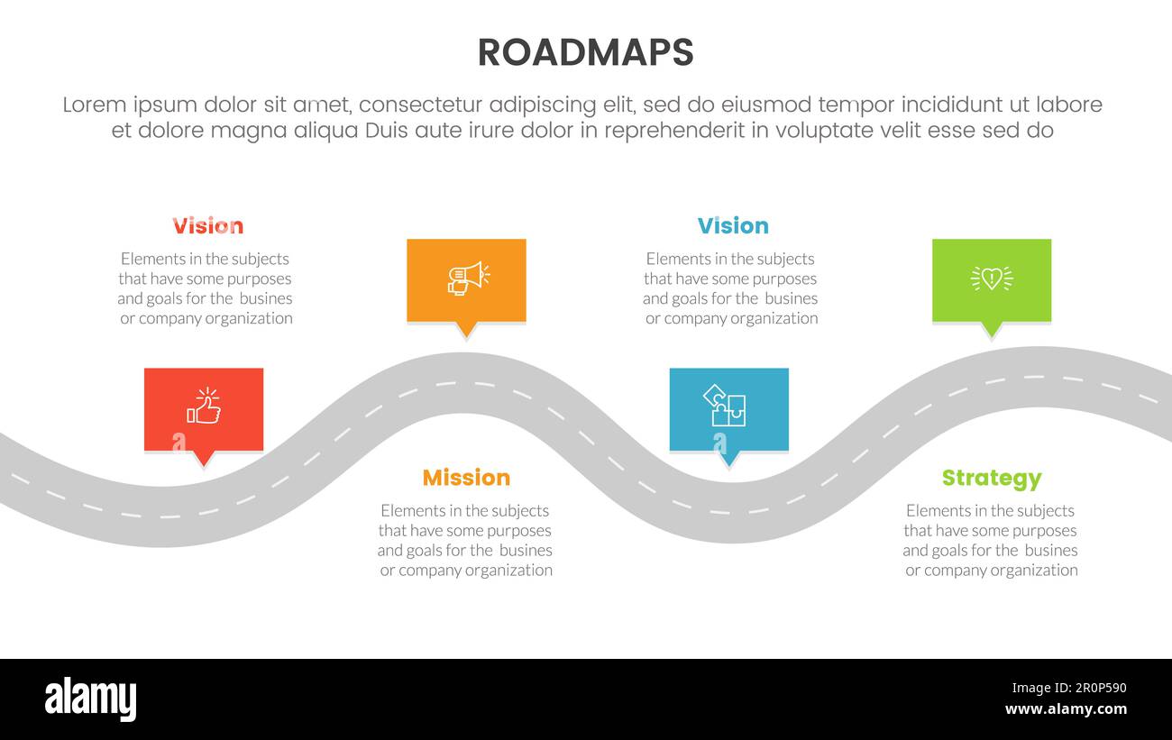 business roadmaps process framework - Business Roadmaps Process Framework Infographic 3 Stages With Wavy And Bumpy Road And Light Theme Concept For Slide Presentation Vector 2R0P590 