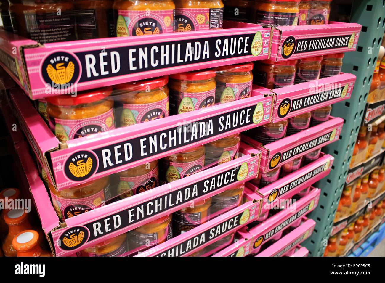 Los Angeles, California, United States 10252021 A view of several containers of Siete red