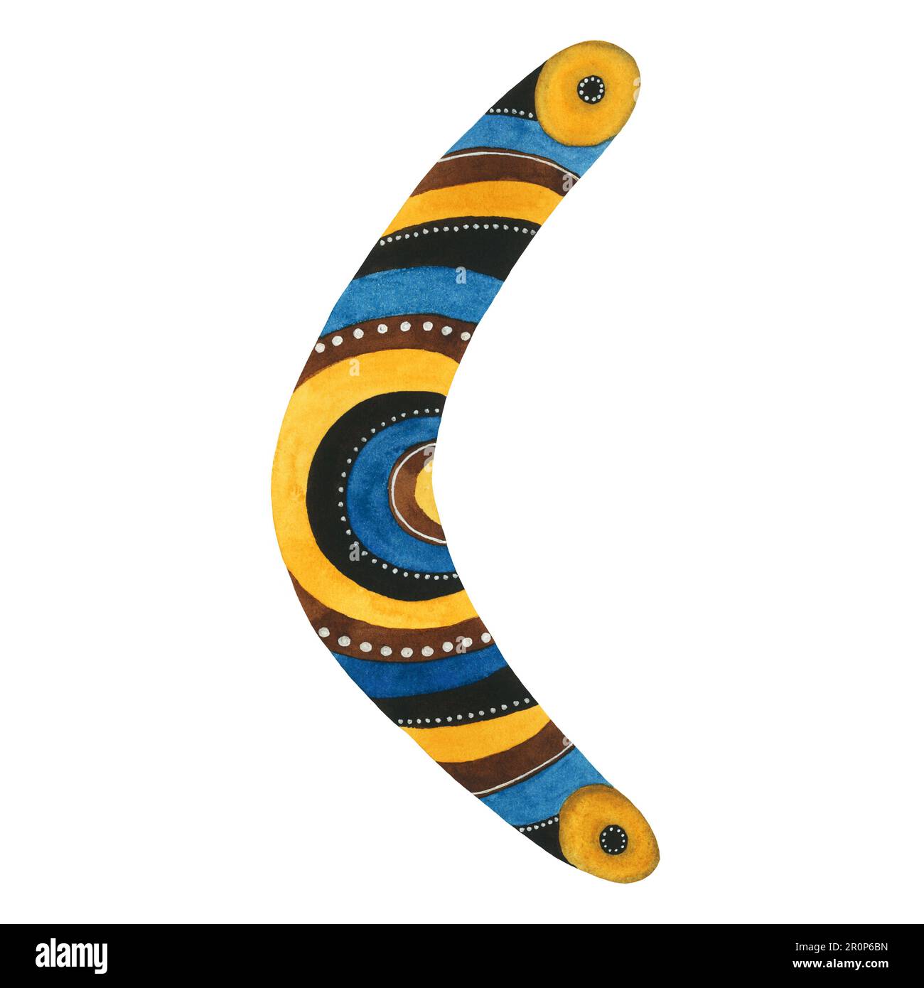 Australian native boomerang watercolor illustration isolated on white