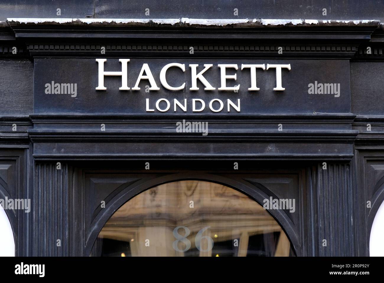 Hackett London shop sign, retailer of mens clothing and accessories, Street, Edinburgh