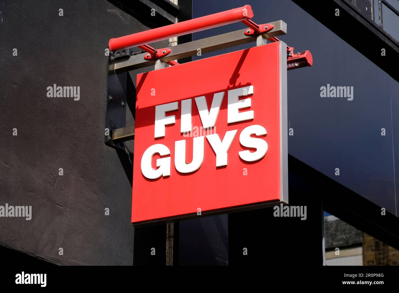 Five Guys shop sign, retailer of burgers and fries, Frederick Street