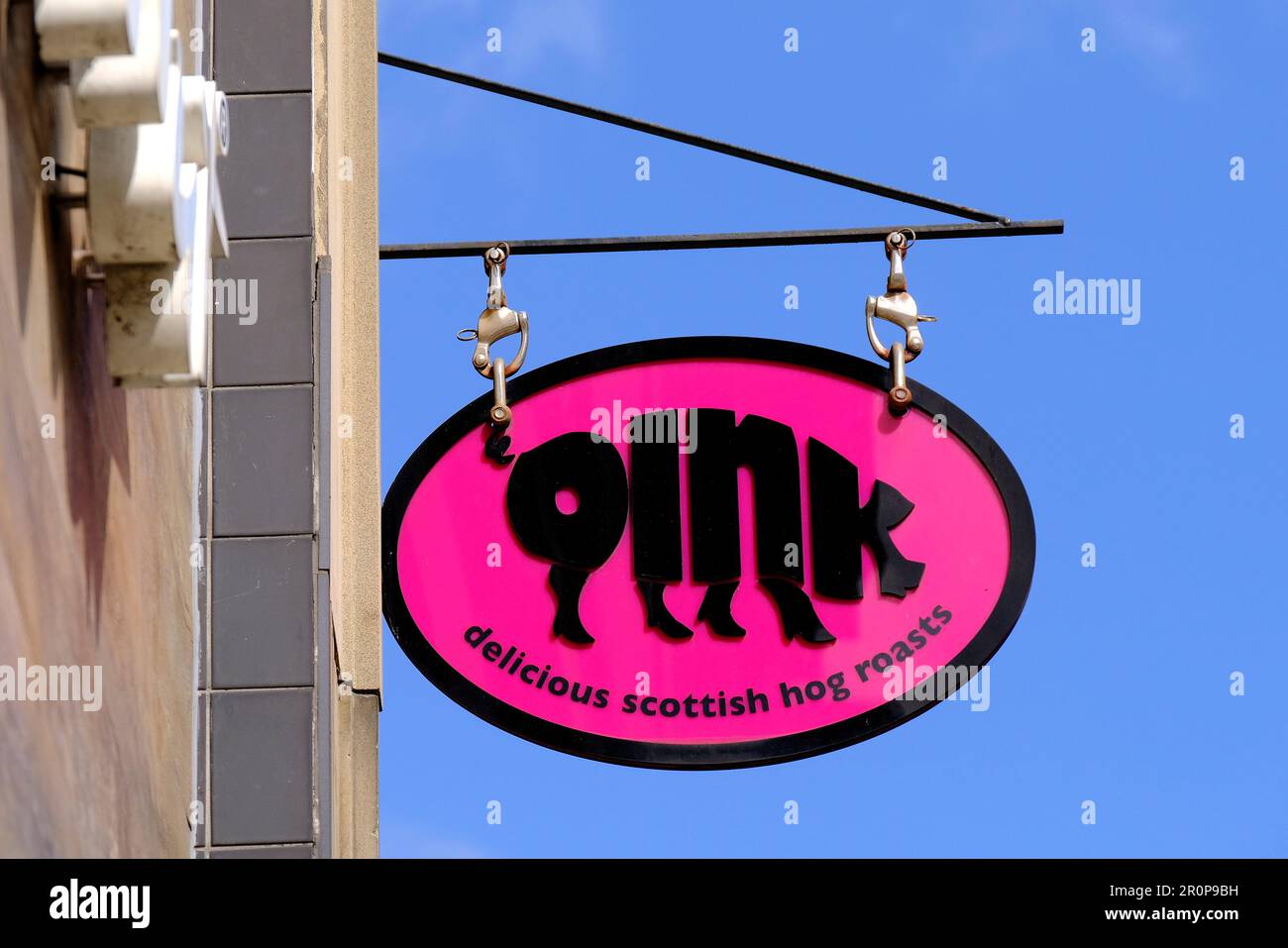 Oink Hog Roast shop sign, retailer of pulled pork sandwiches, Hanover