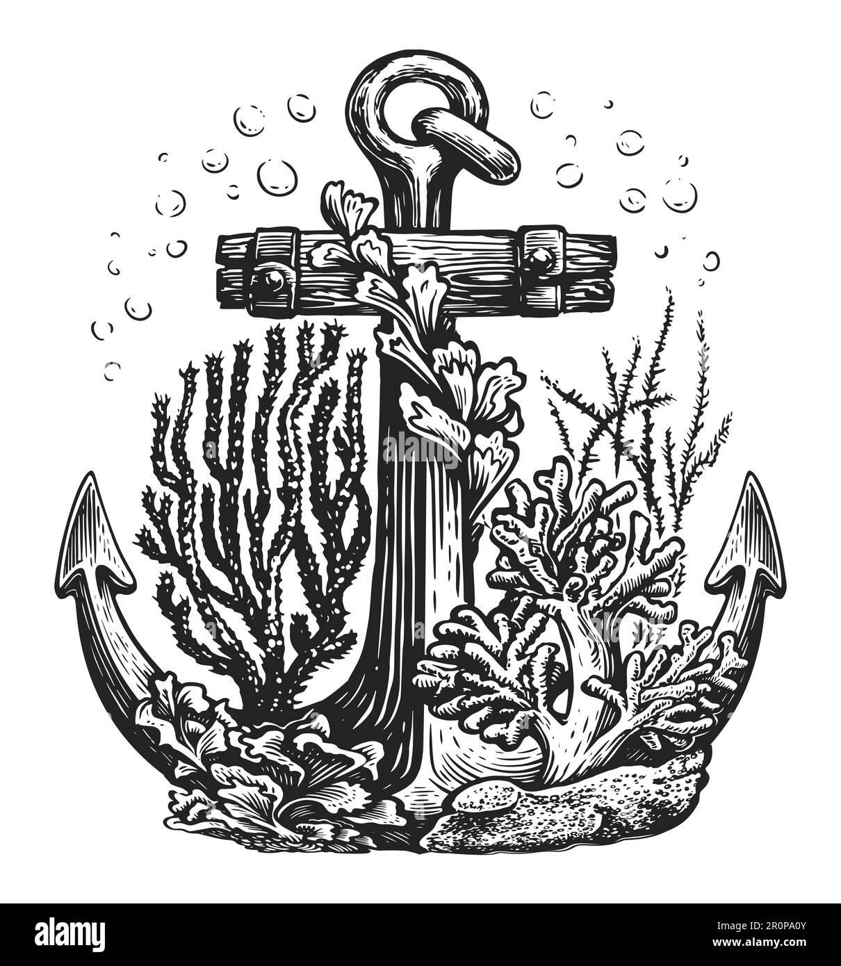 Old anchor sketch. Vintage illustration. Marine concept Stock Photo