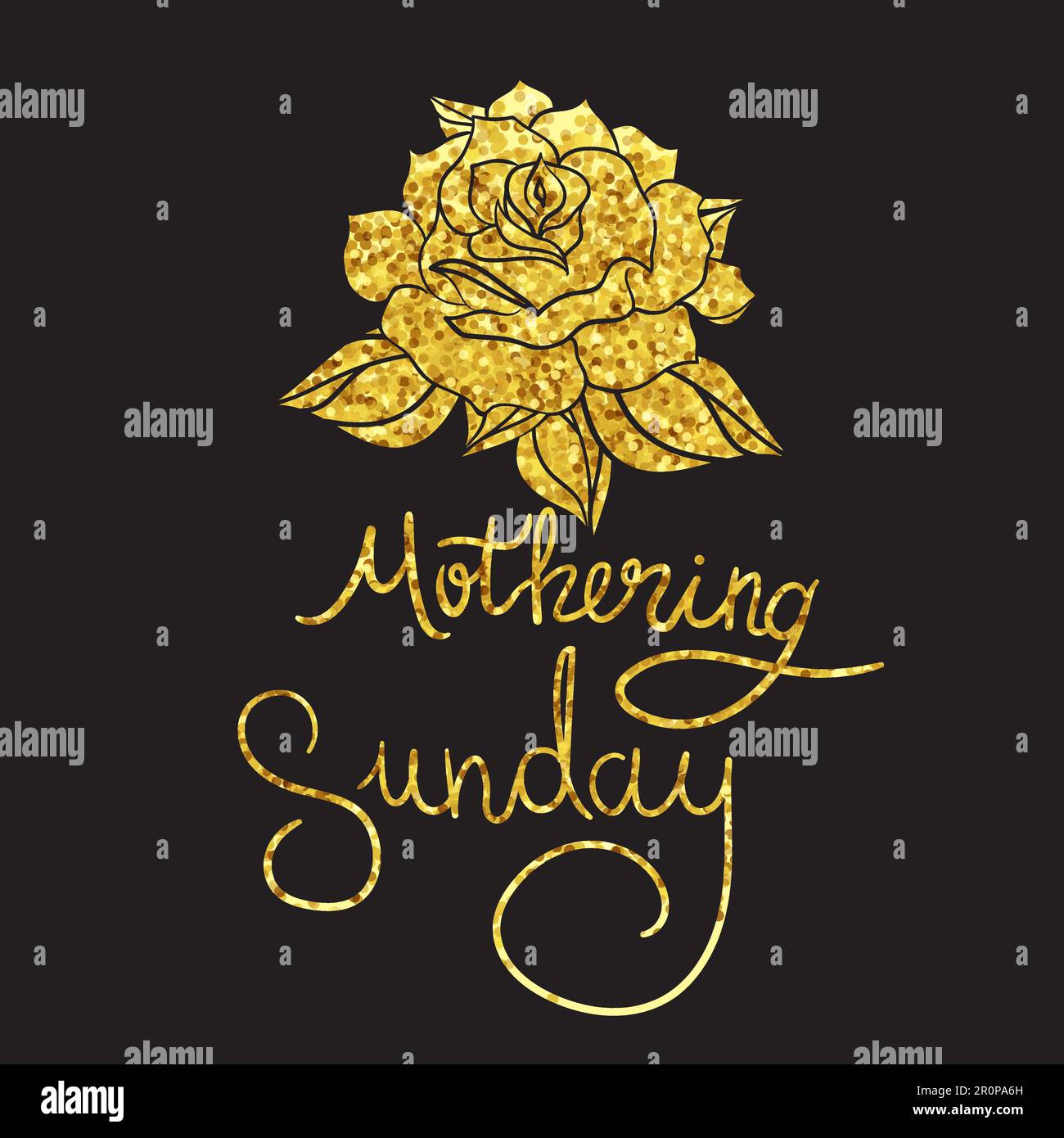 Mothering Sunday Lettering with gold rose. Vector Stock Vector