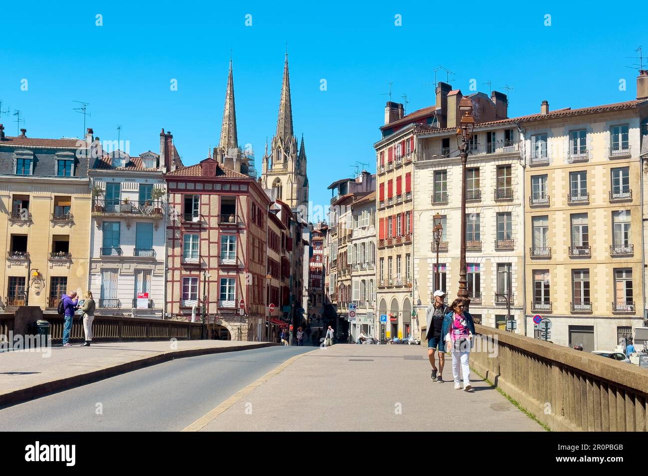 Bayonne, France, April 19, 2023: People at the street in the historical center of Bayonne, France. High quality photography. Stock Photo