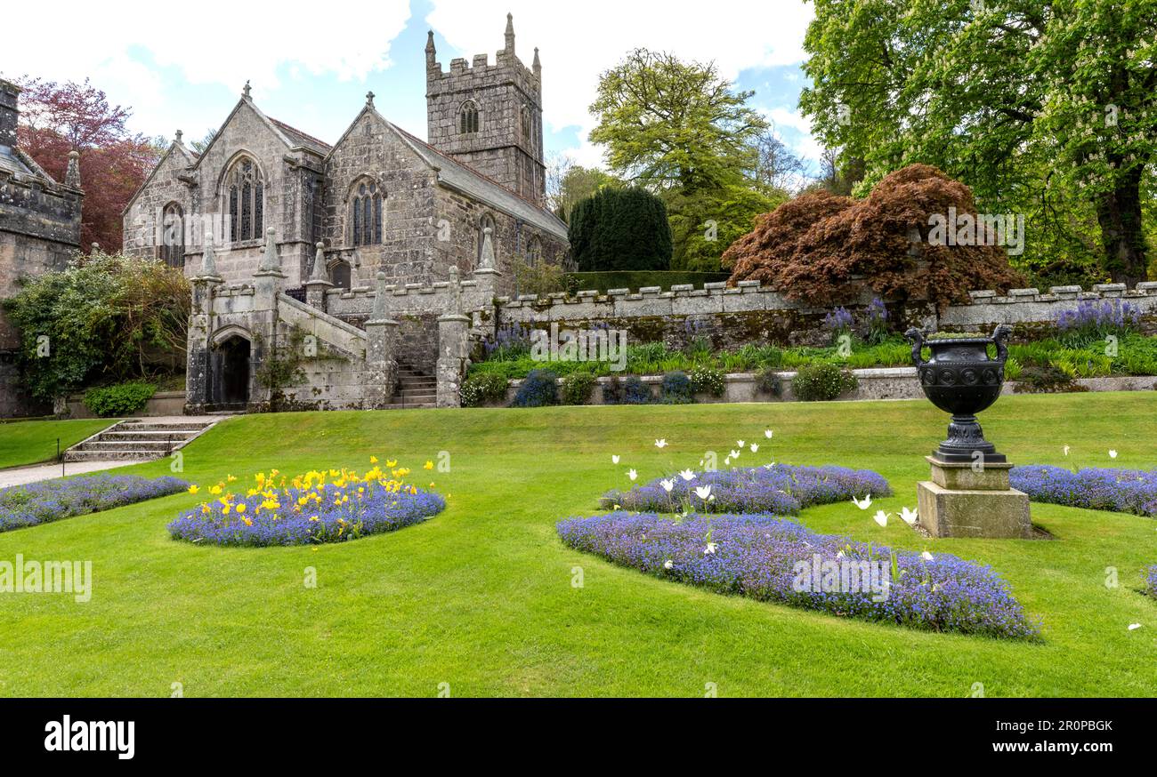 Lanhydrock - jacobean country mansion - Bodmin, Cornwall, England, UK - view of St Hydroc's church Stock Photo