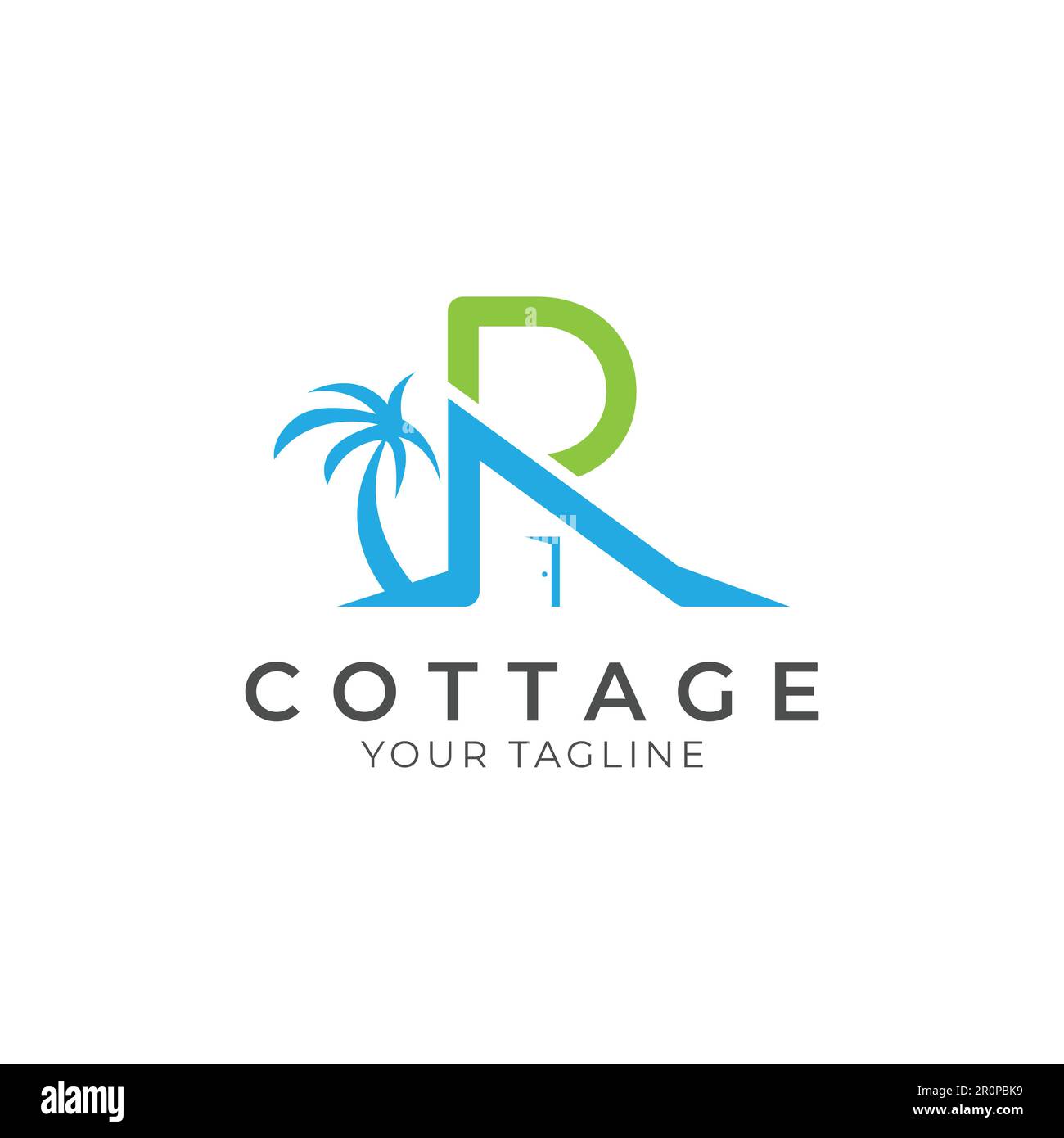 Initial letter R cottage house holiday logo design. Holiday travel and tourism logo deisgn vector Stock Vector