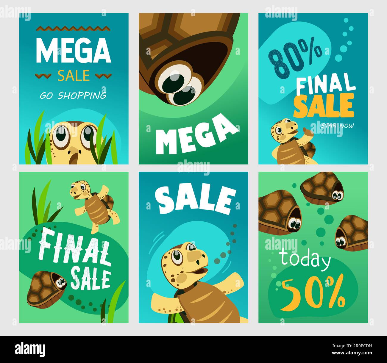 Mega sale brochure designs with cheerful turtle Stock Vector Image ...