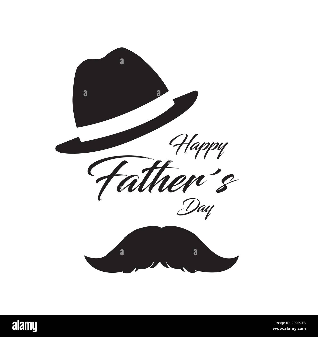 Father day greeting card with a black hat and a moustache on a white