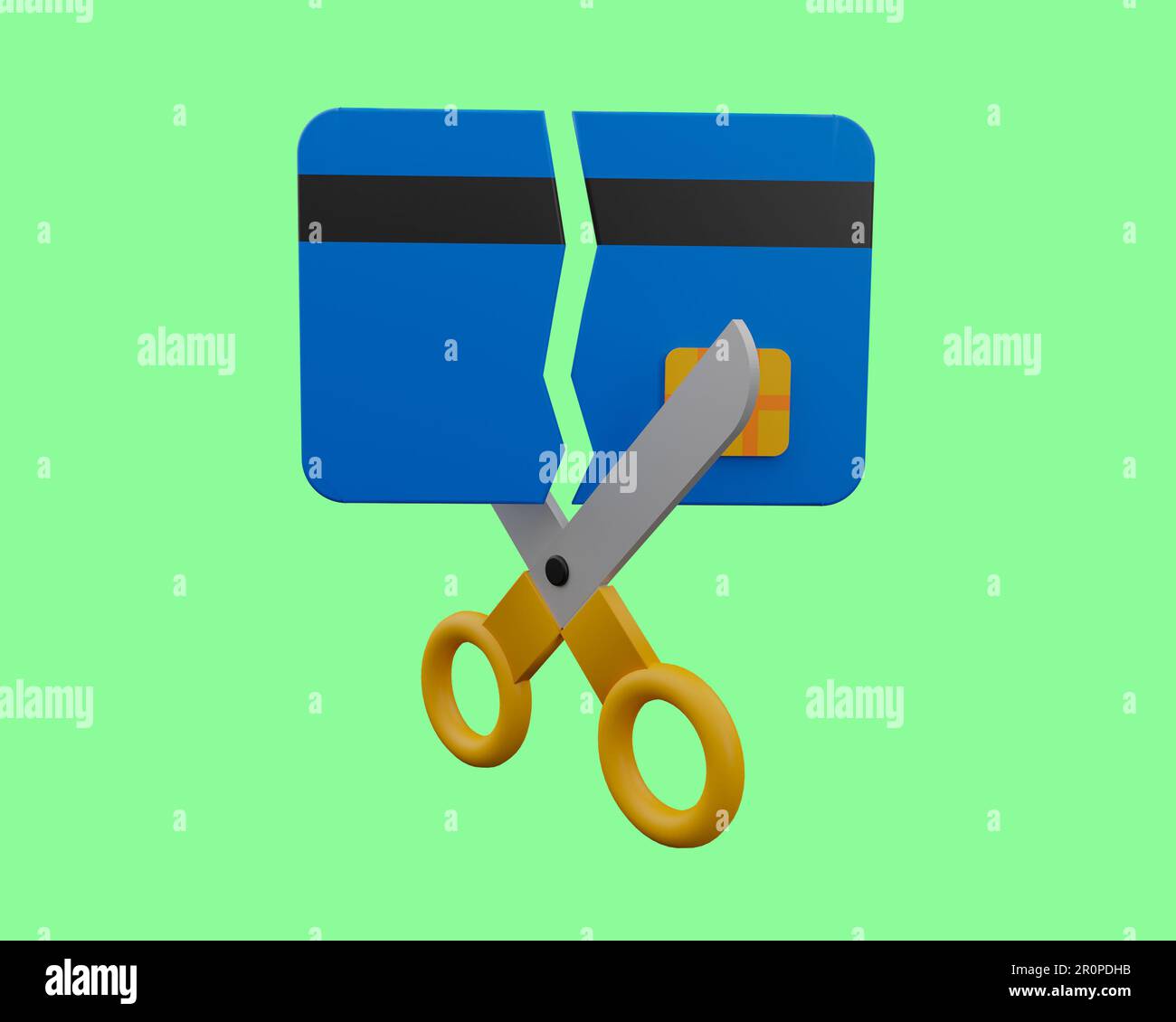 3d render of broken bank card cut by scissors, money banking icon Stock Photo Alamy