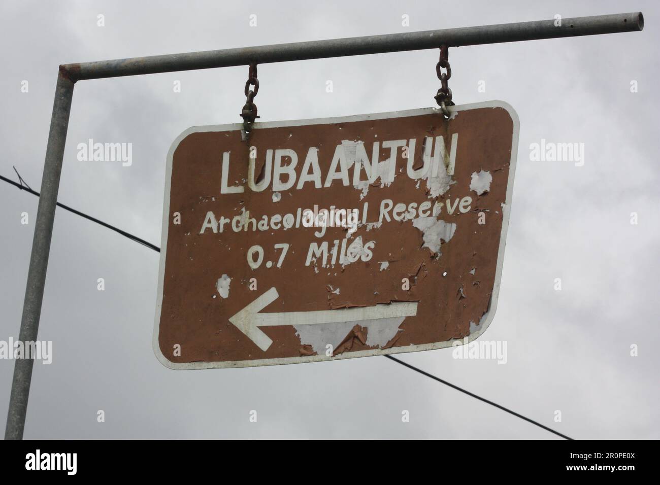 PUNTA GORDA, BELIZE - DECEMBER 27, 2008 the ancient Maya site of Lubaantun - direction sign Stock Photo