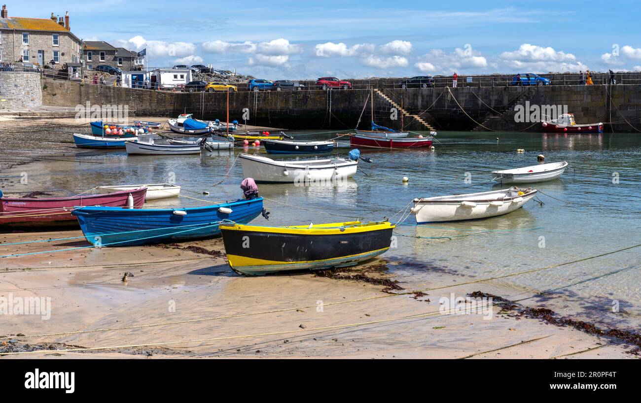 Landscape view of Historic Fishing Harbour Mousehole in Cornwall, England, UK Stock Photo