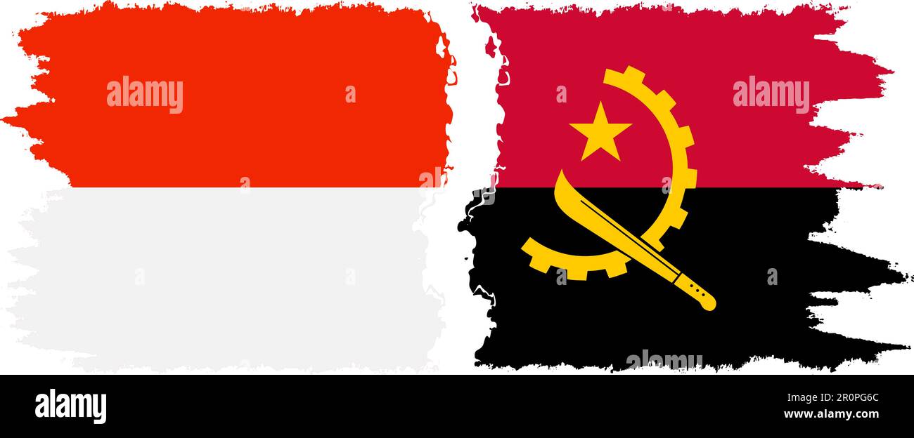 Angola and Indonesia grunge flags connection, vector Stock Vector